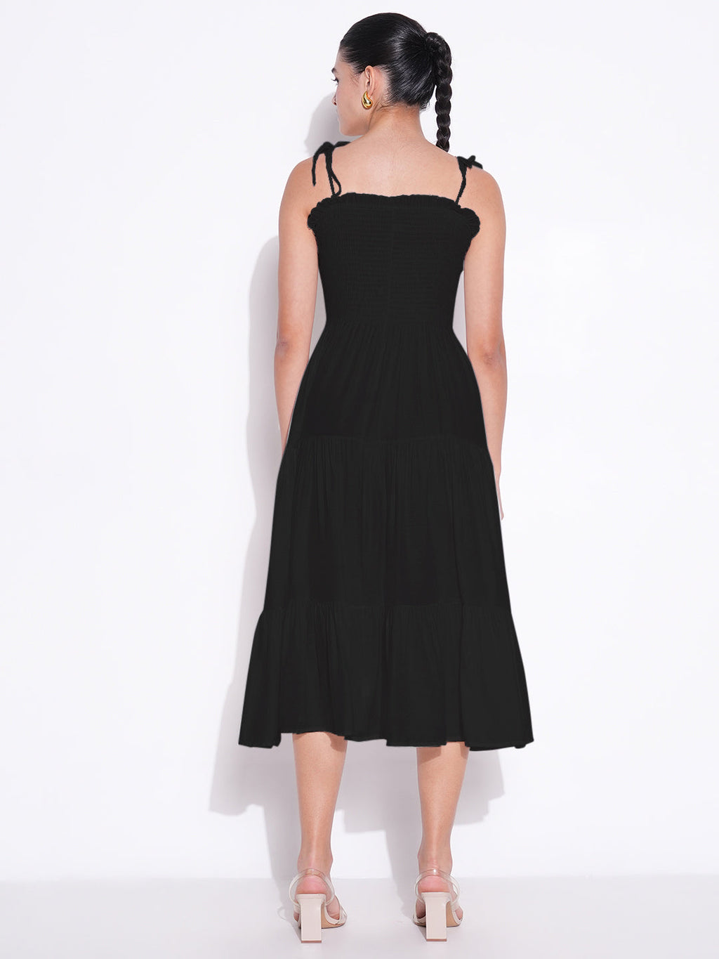 Women's Solid Black Fit and Flare Dress
