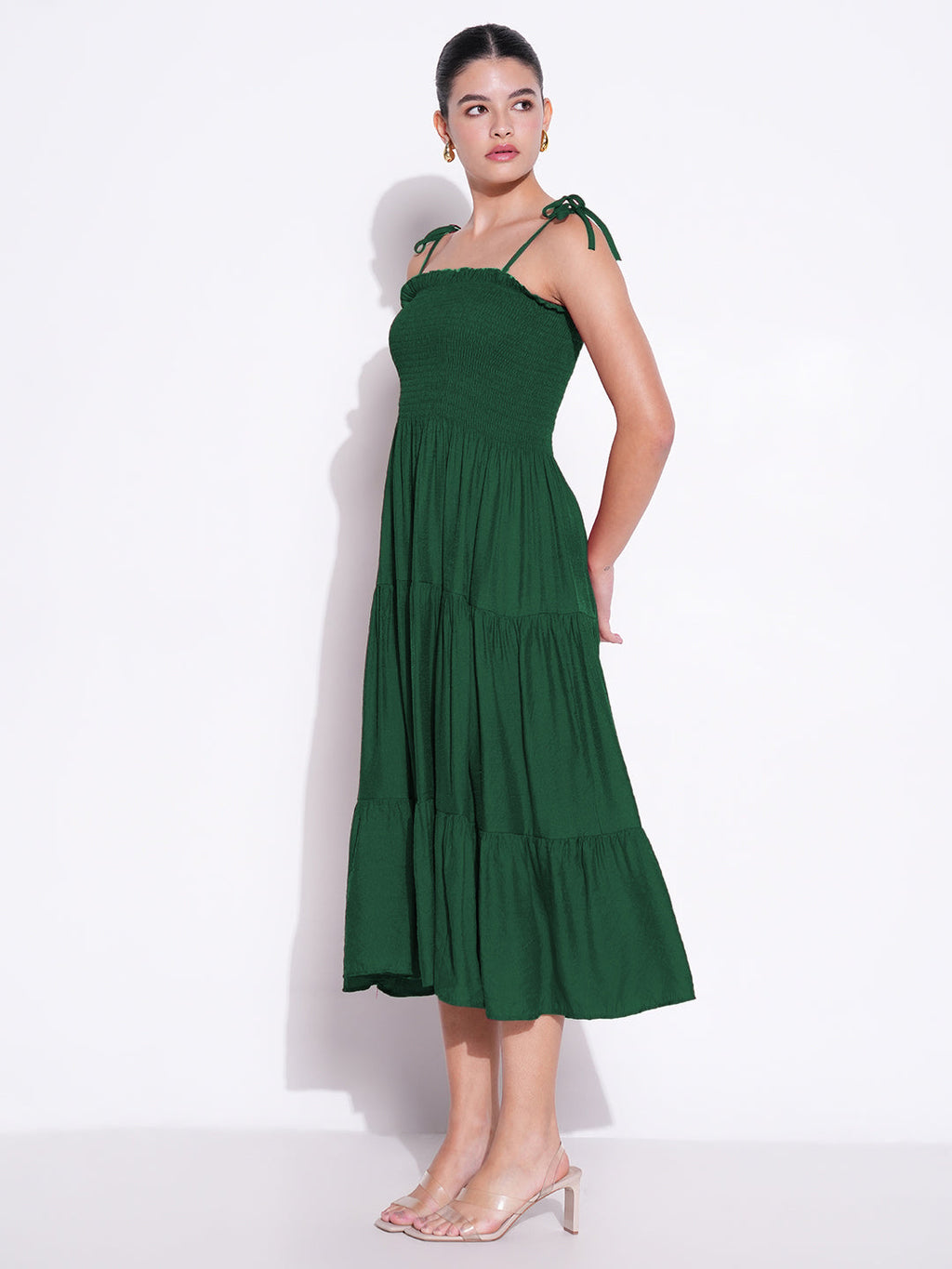 Women's Green Solid Fit and Flare Dress