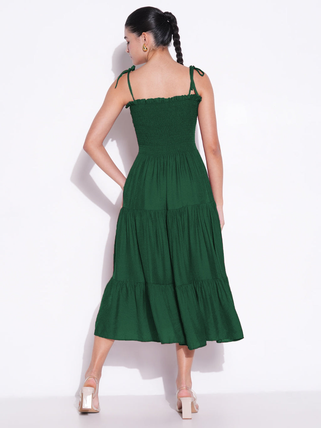 Women's Green Solid Fit and Flare Dress