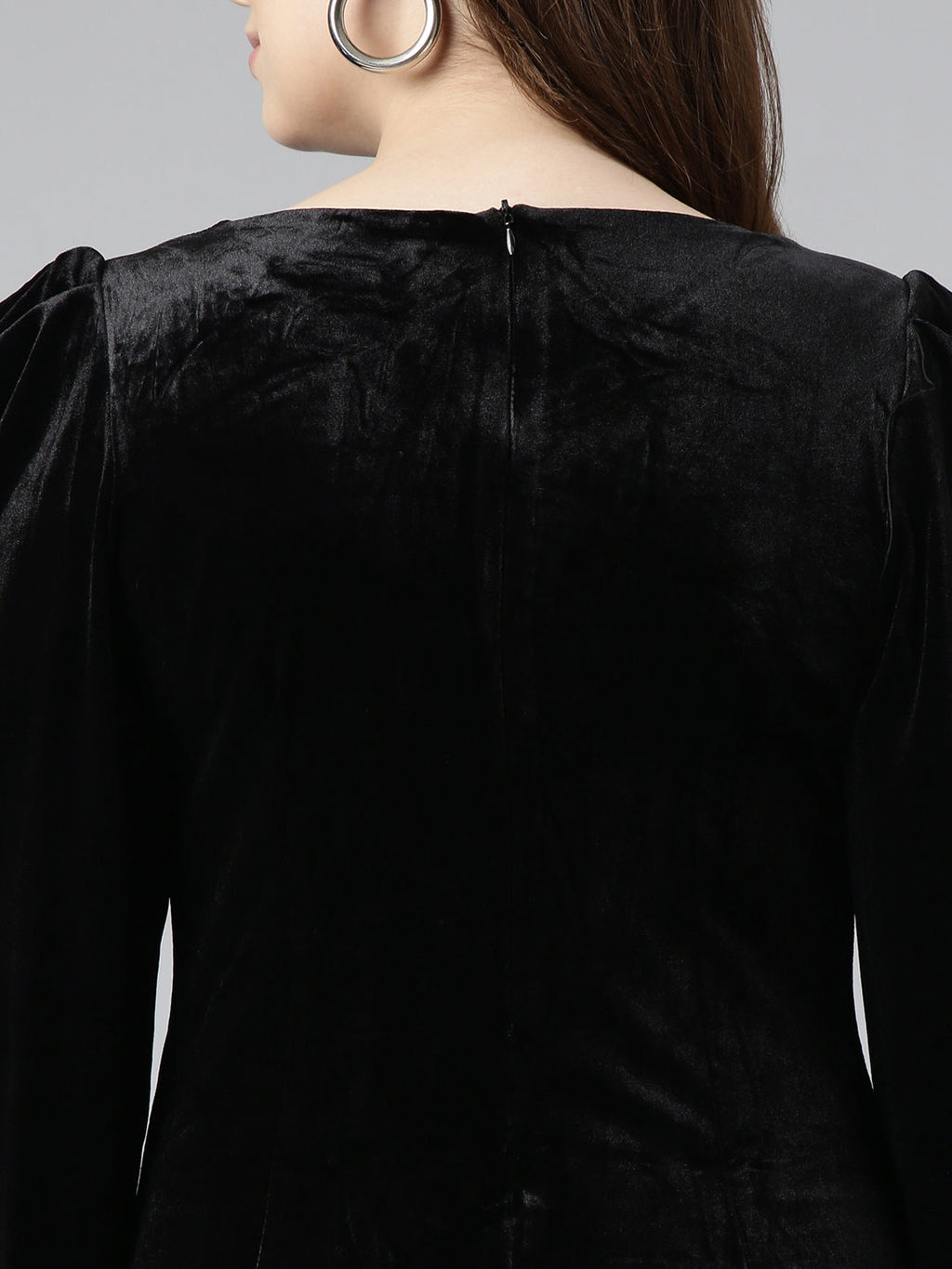 Women's Black V-Neck Long Sleeves Bodycon Midi Dress