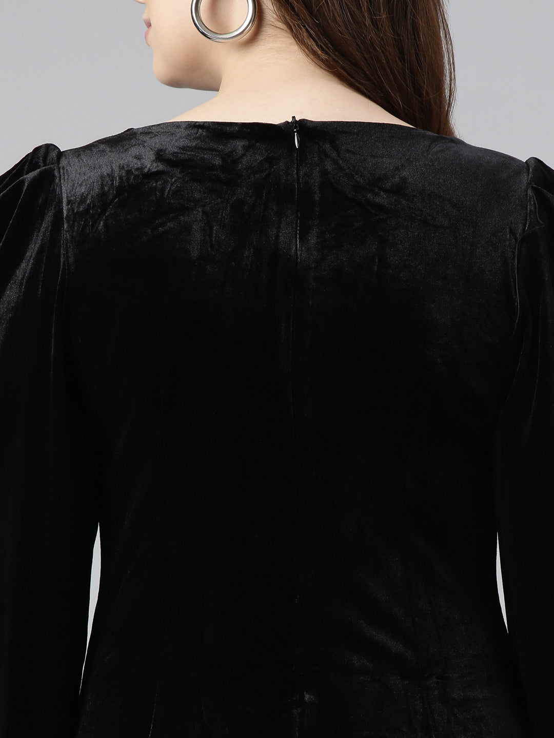 Women's Black V-Neck Long Sleeves Bodycon Midi Dress