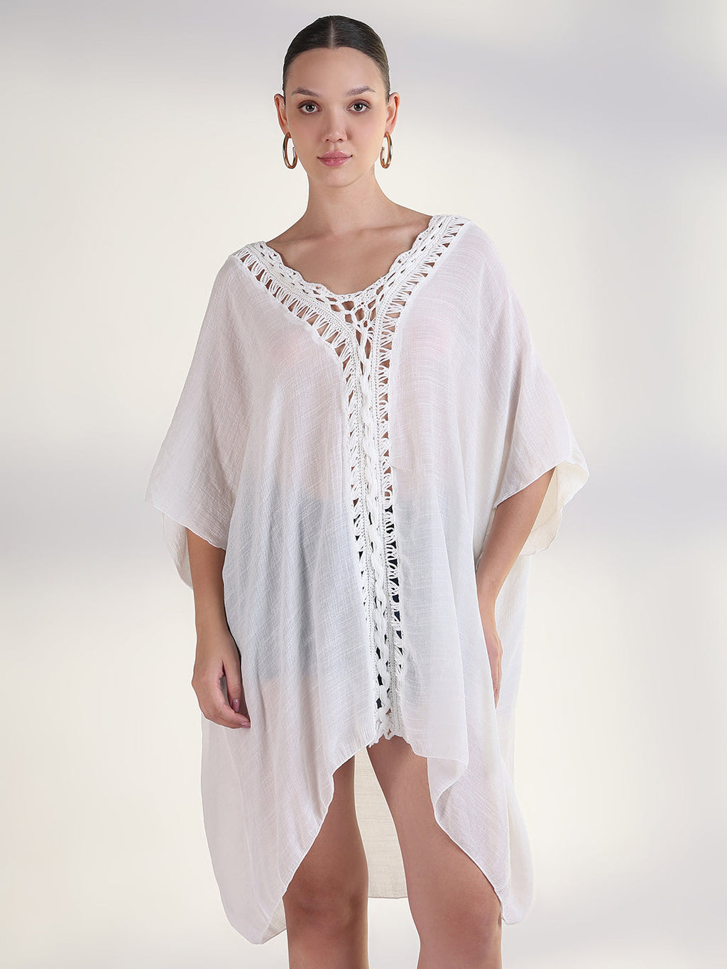 Women's Solid White Kaftan Above Knee Dress