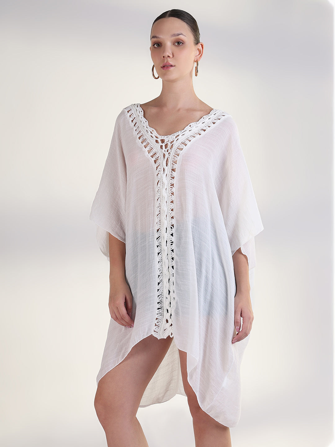 Women's Solid White Kaftan Above Knee Dress