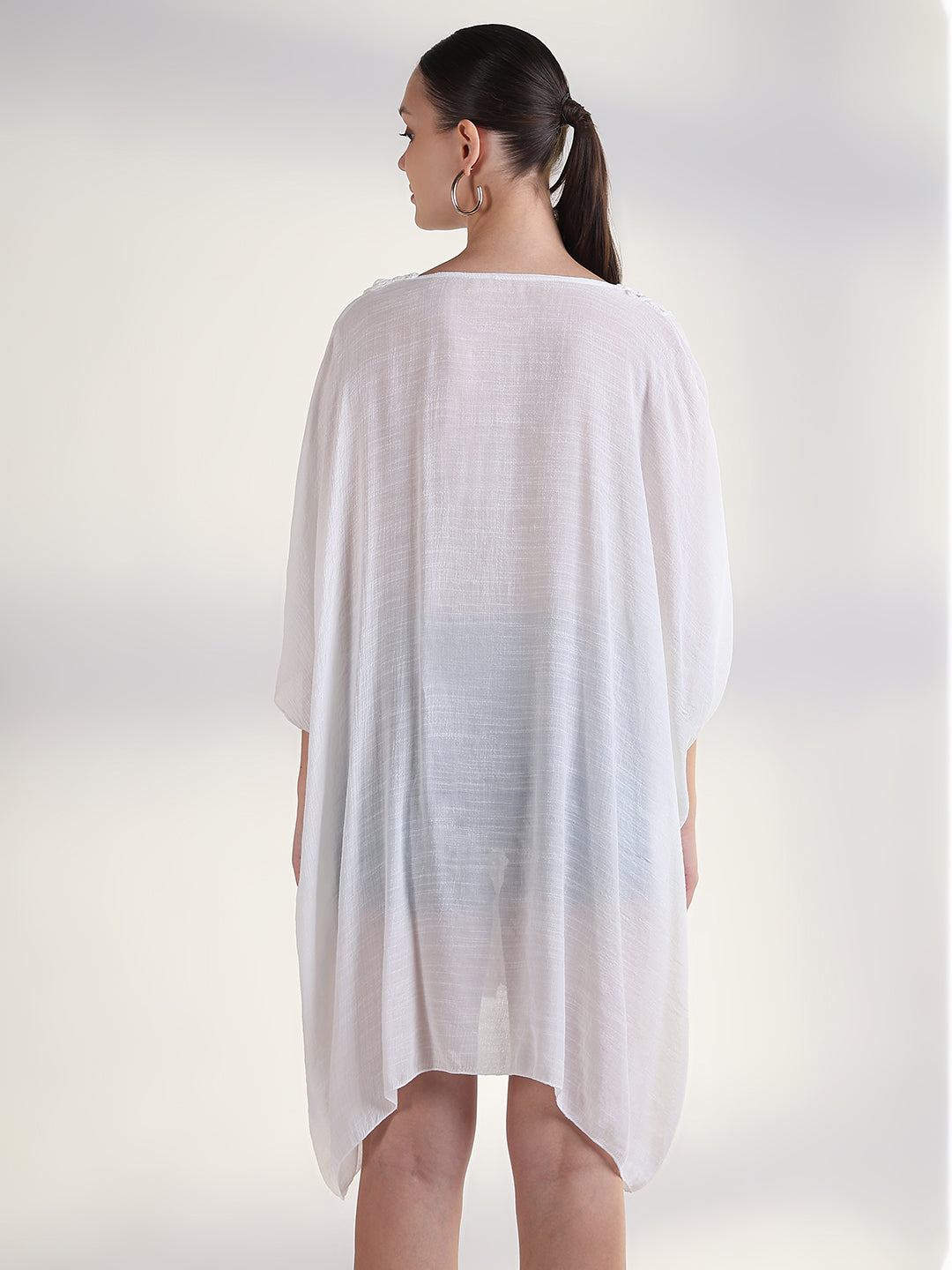Women's Solid White Kaftan Above Knee Dress