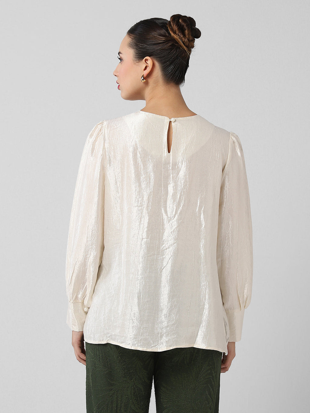 Women's Cream Cuffed Sleeve Top