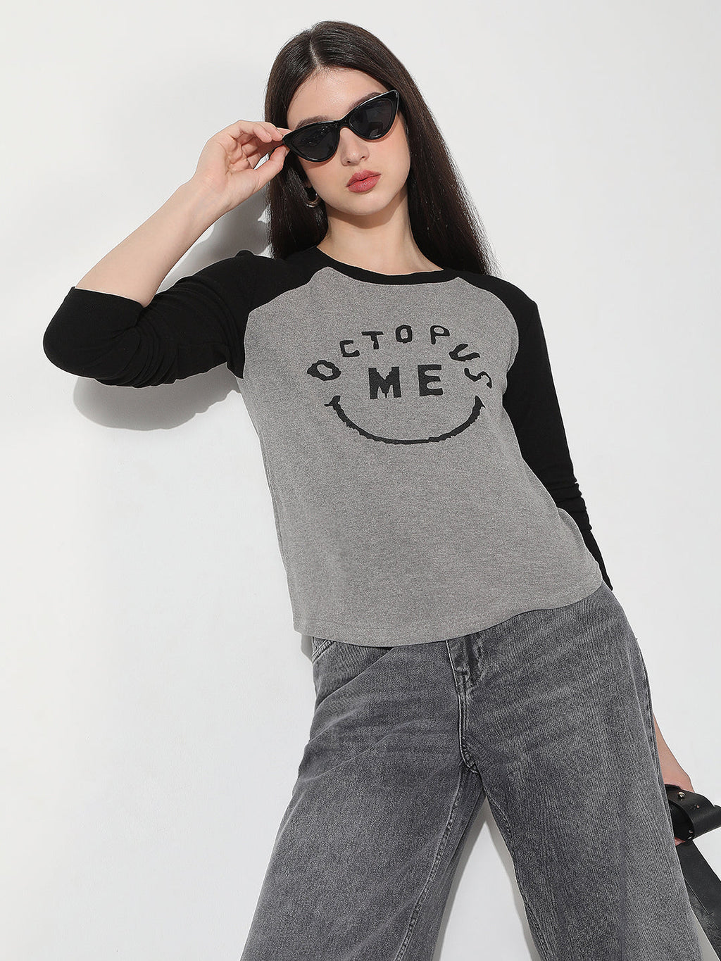 Women's Typography Grey Top