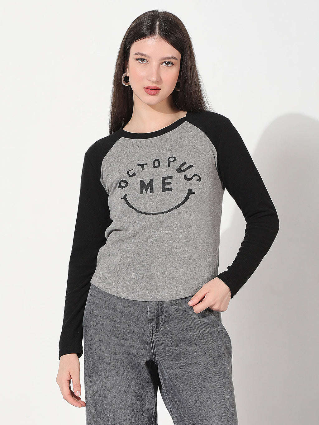 Women's Typography Grey Top