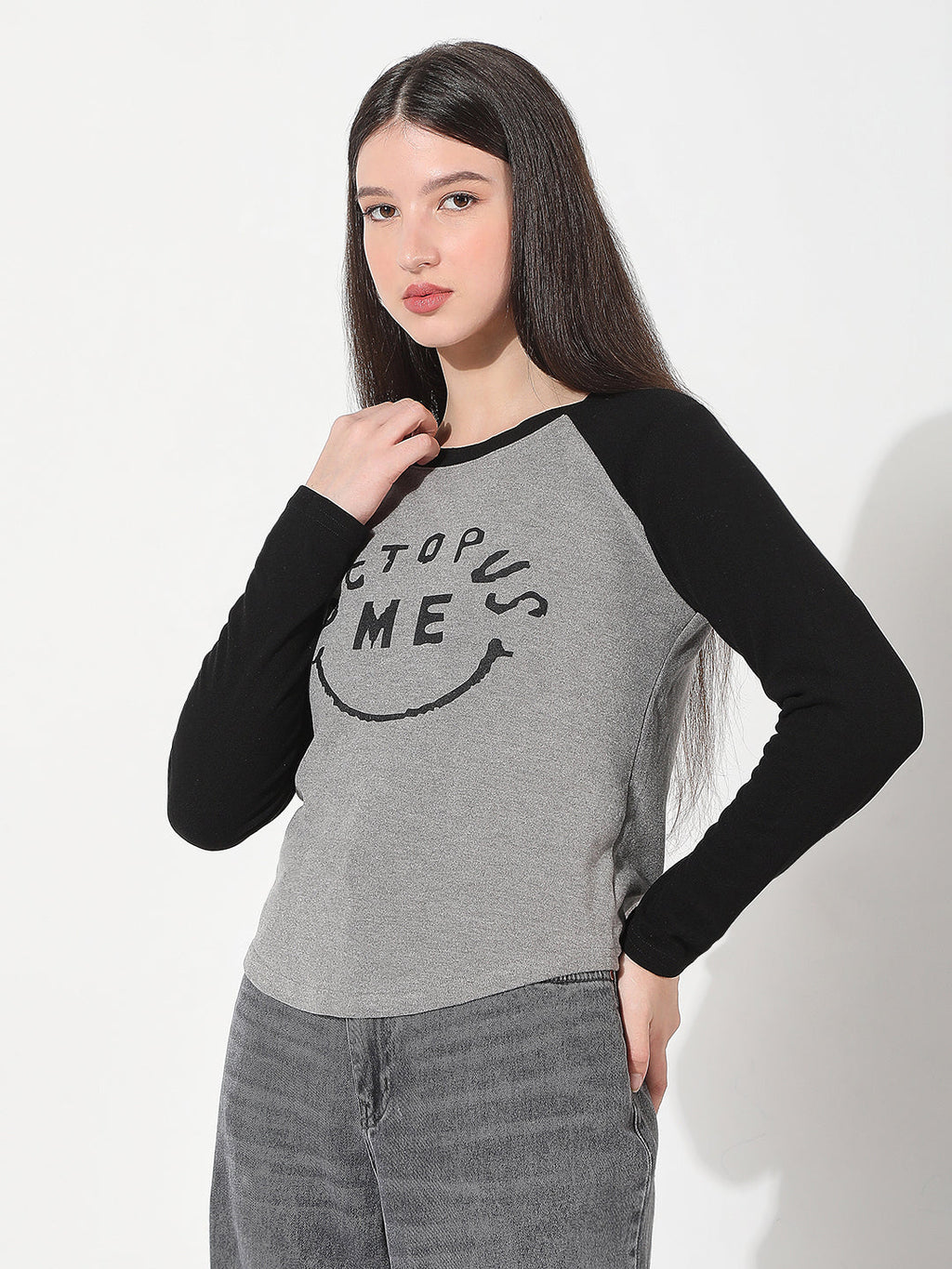 Women's Typography Grey Top