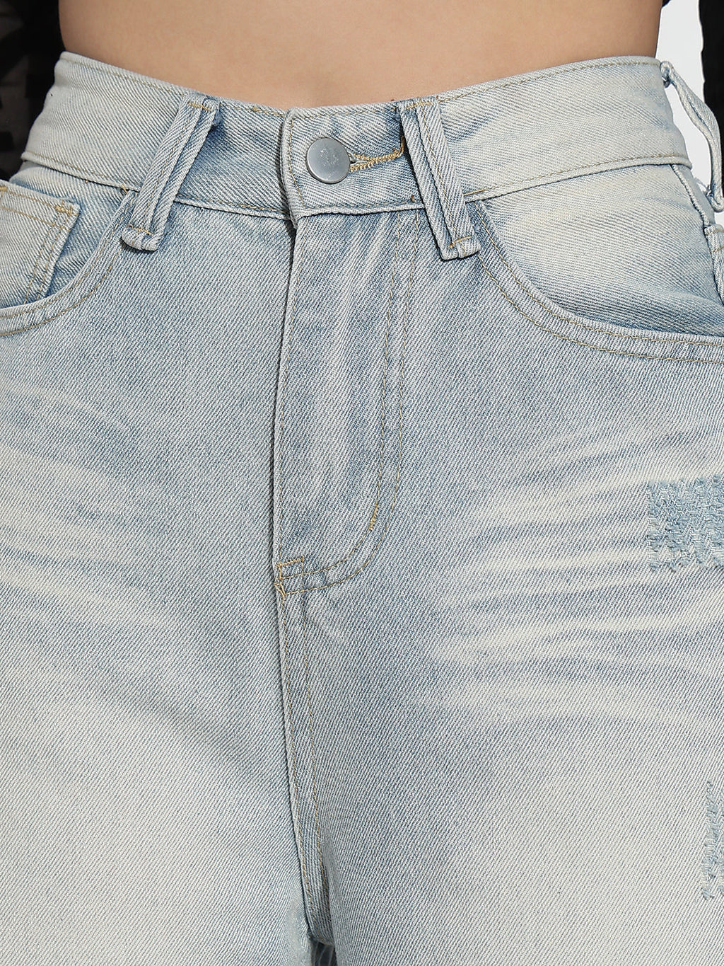 Women's Blue Distressed High Rise Wide Leg Jeans