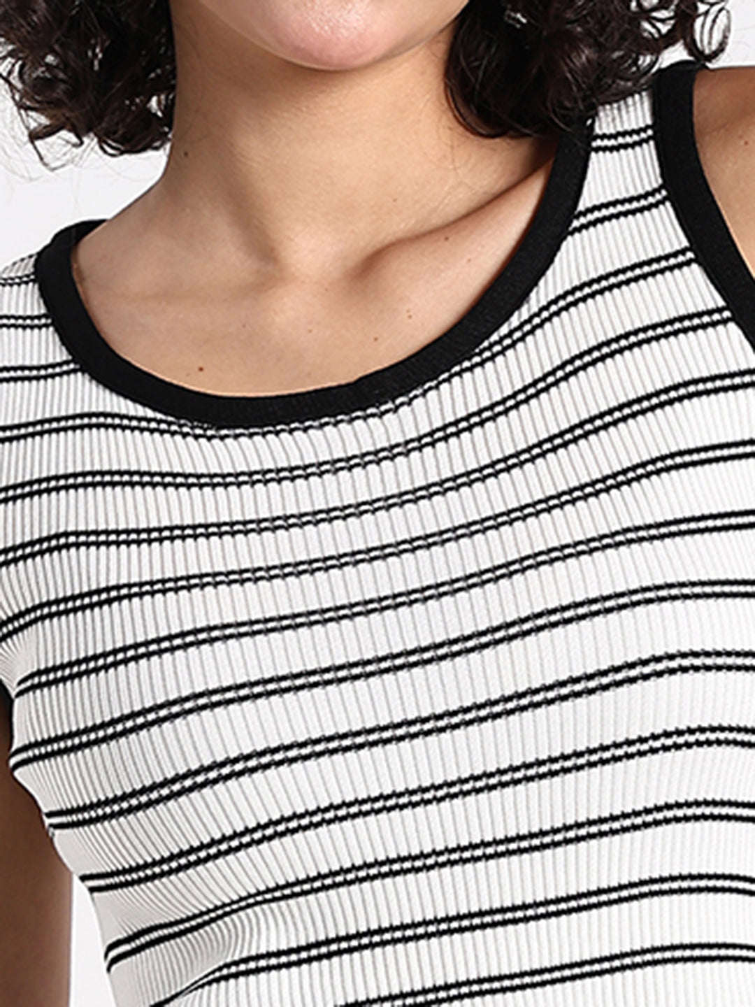 Women's Ribbed White  Striped Tank Top