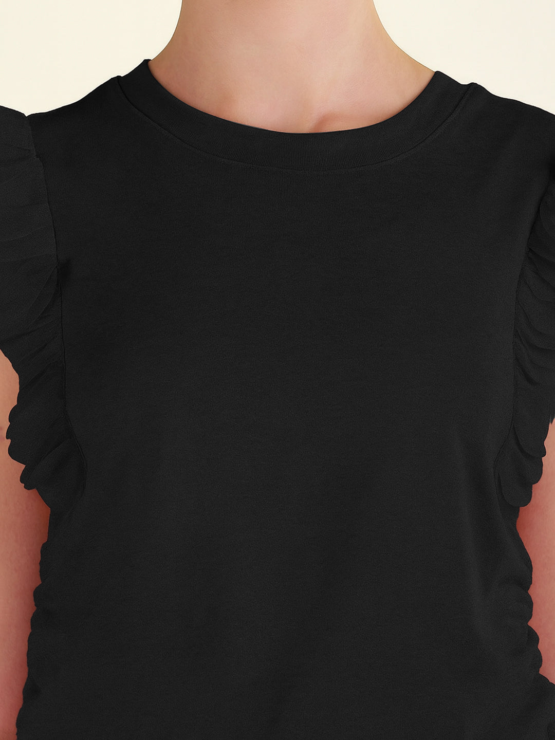 Women's Black Sleeveless Top with Ruffle Hem