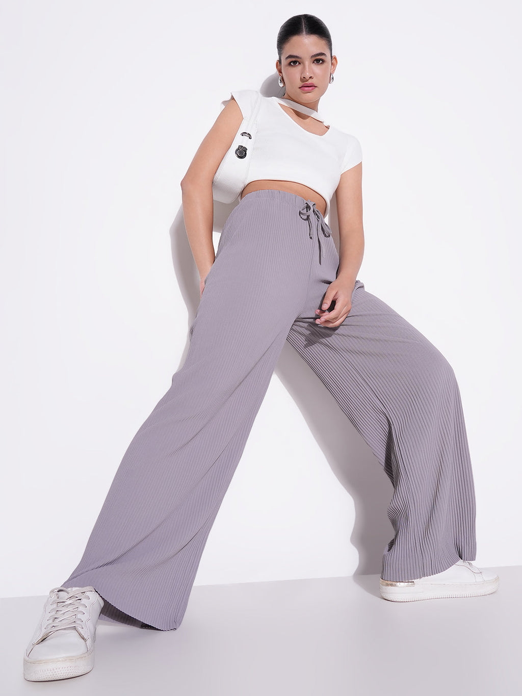 Women's Grey Regular Fit Comfort Trousers