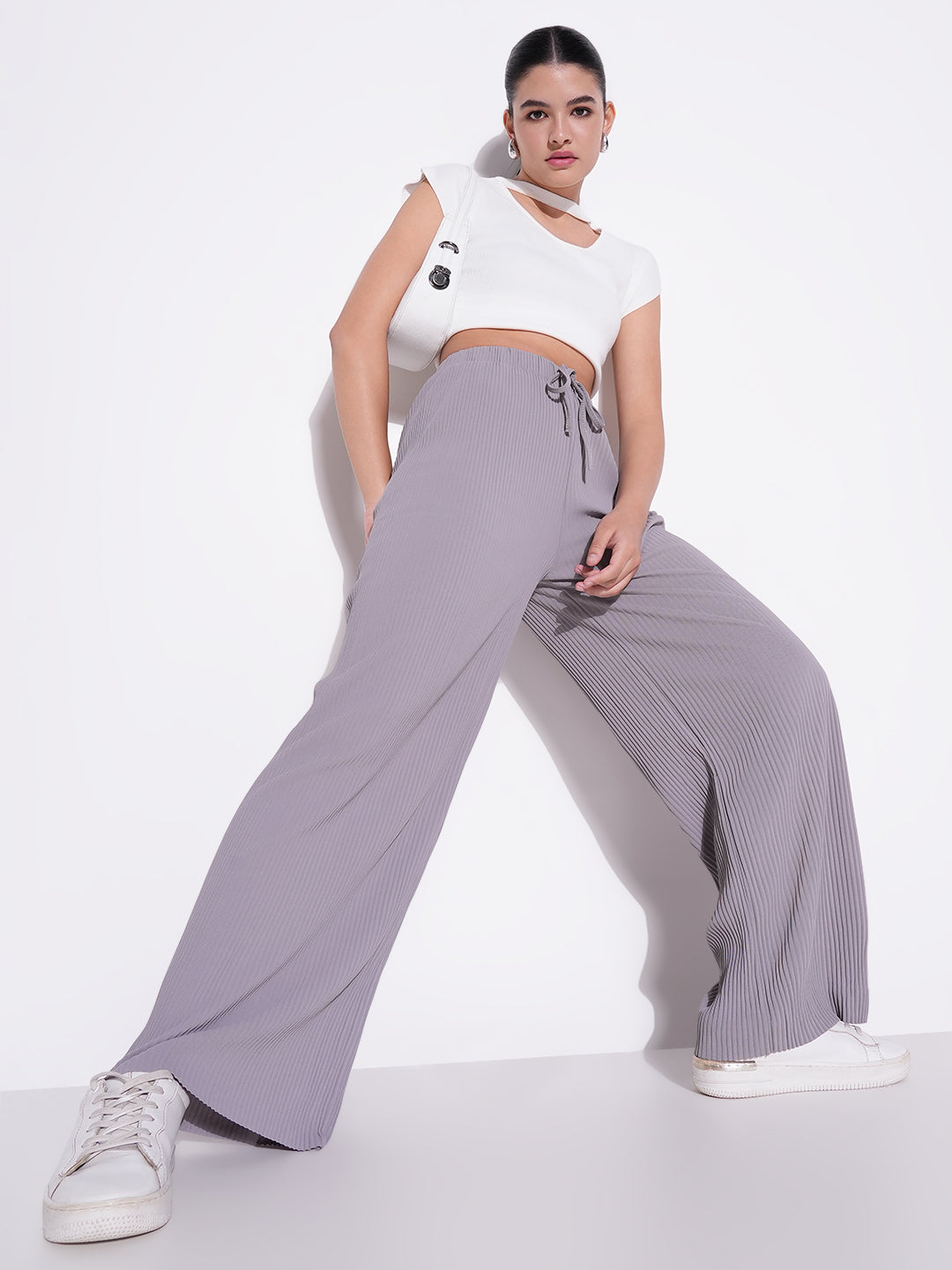 Women's Grey Regular Fit Comfort Trousers
