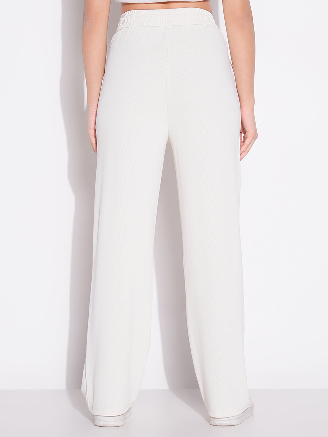 Women's Cream Comfort Regular Fit Mid-Rise Parallel Trousers
