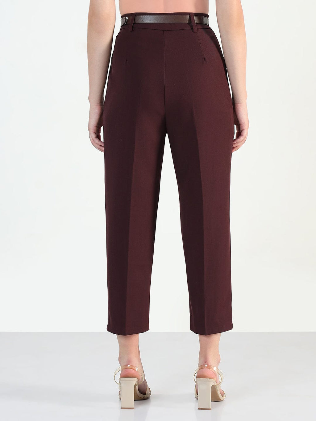 Women's Burgundy Straight Fit Korean Pants with Belt