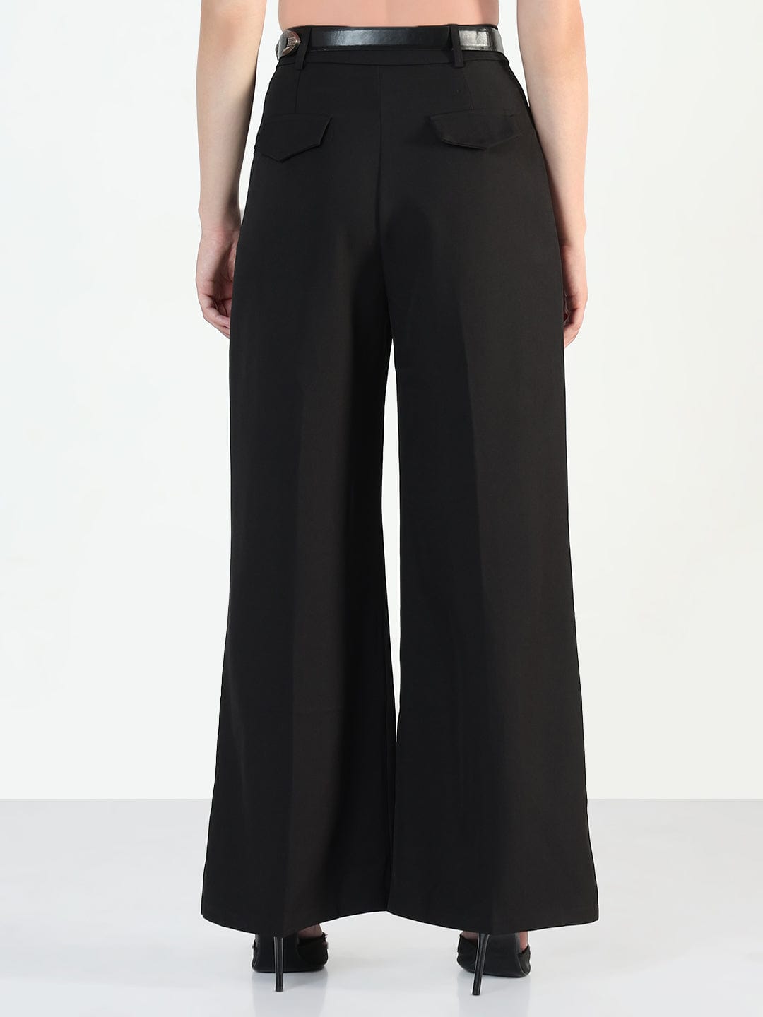 Women's Black Baggy Korean Pants with Belt