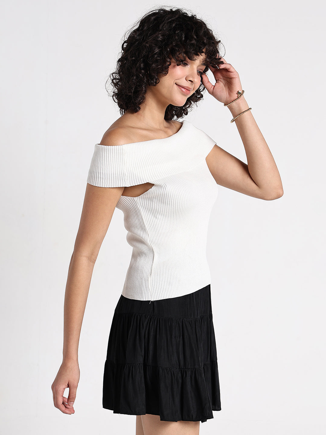Women's Ribbed White Off-Shoulder Top