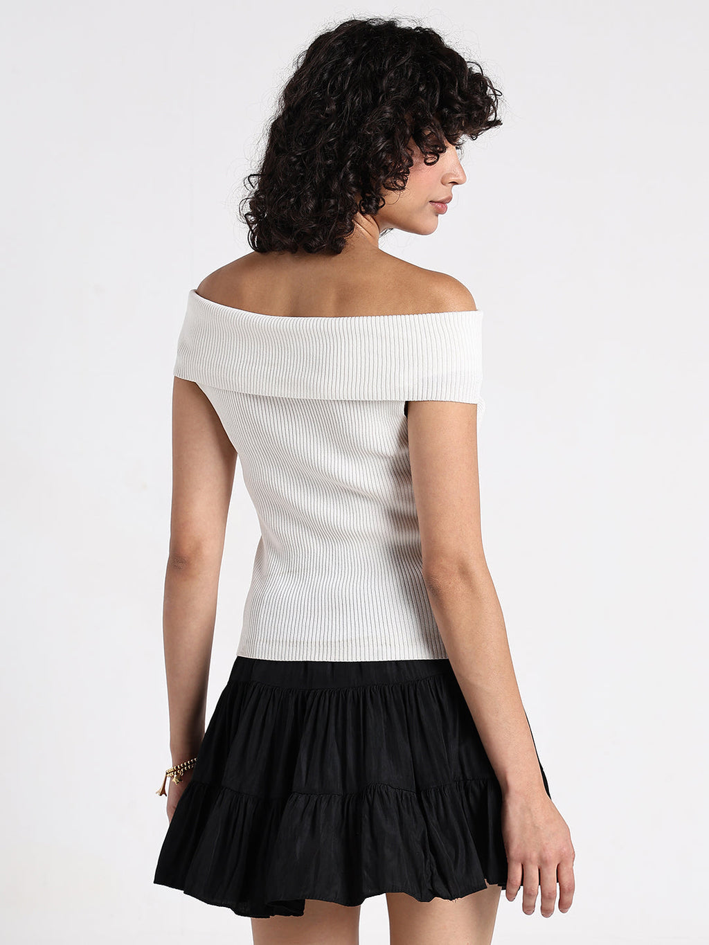Women's Ribbed White Off-Shoulder Top