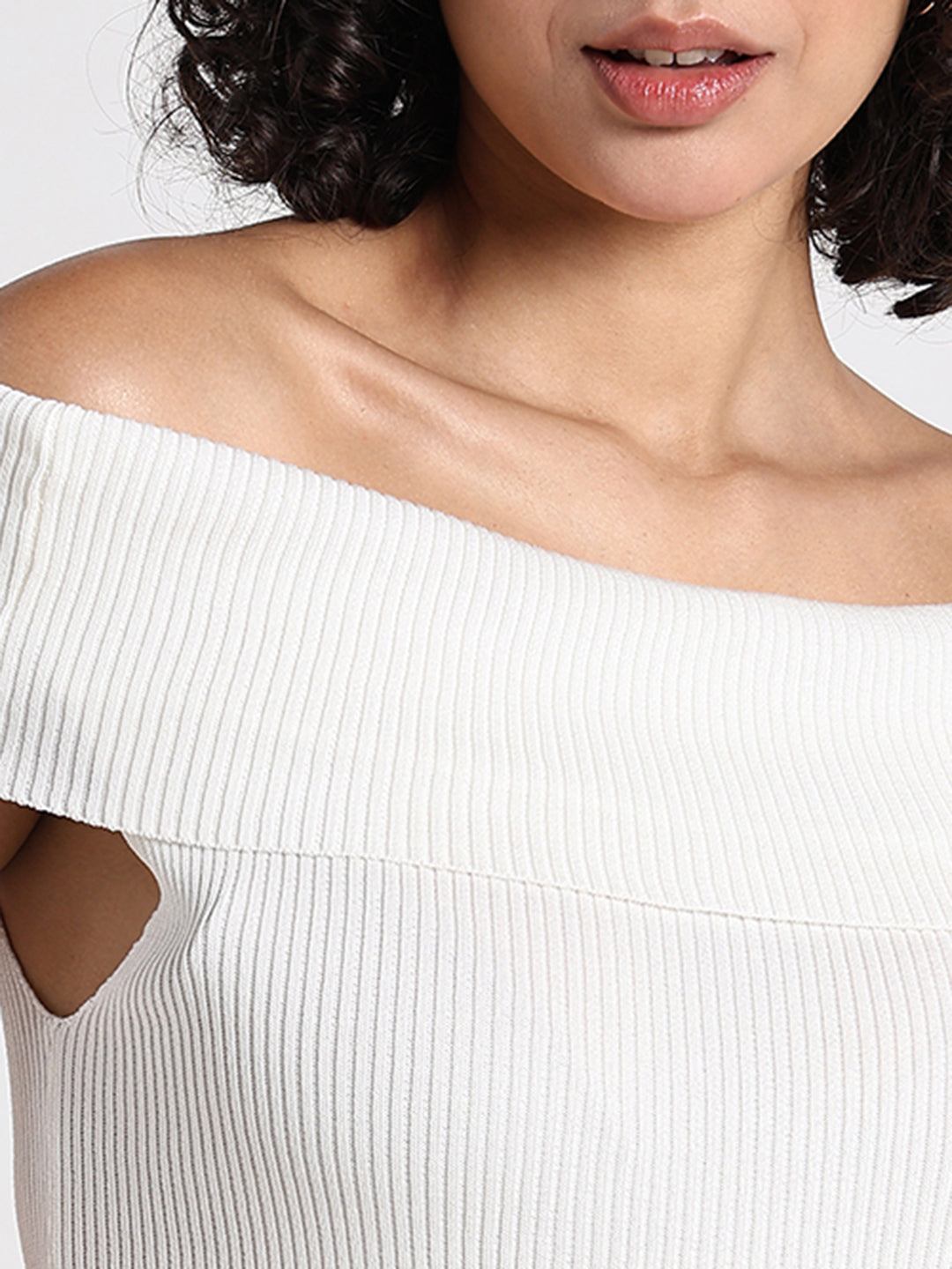 Women's Ribbed White Off-Shoulder Top