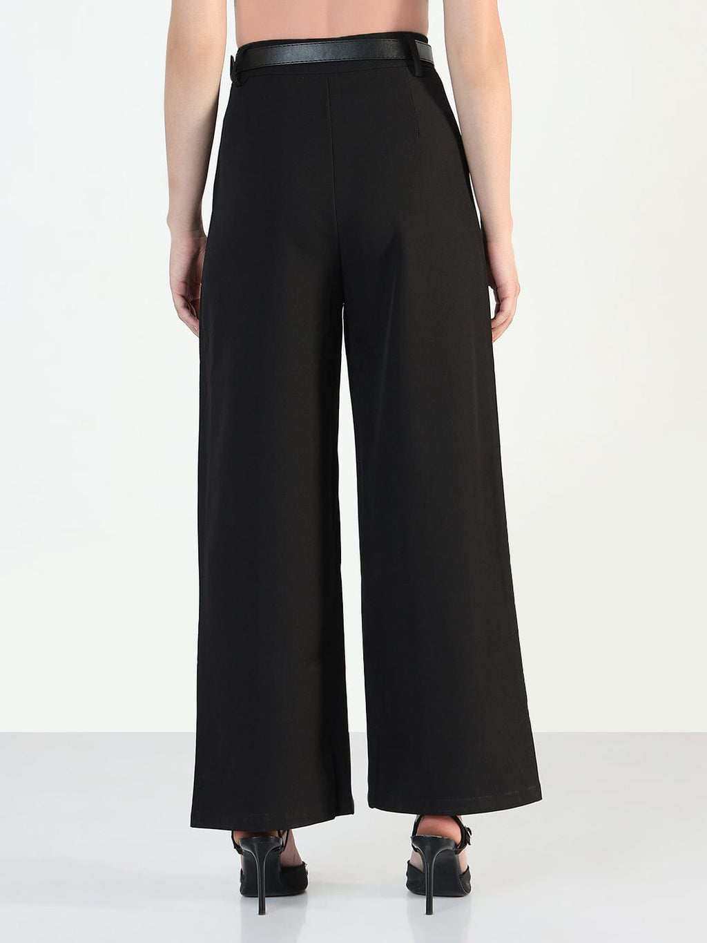 Women's Black Straight Fit Trousers with Belt