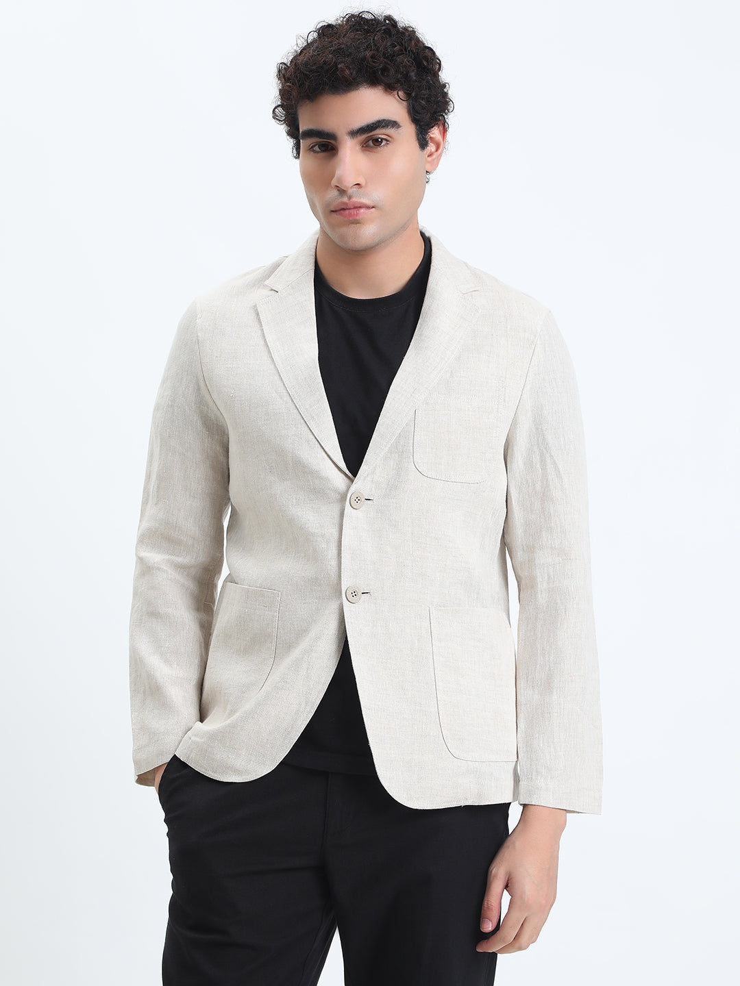 Men's Cream Single-Breasted Slim Fit Blazer