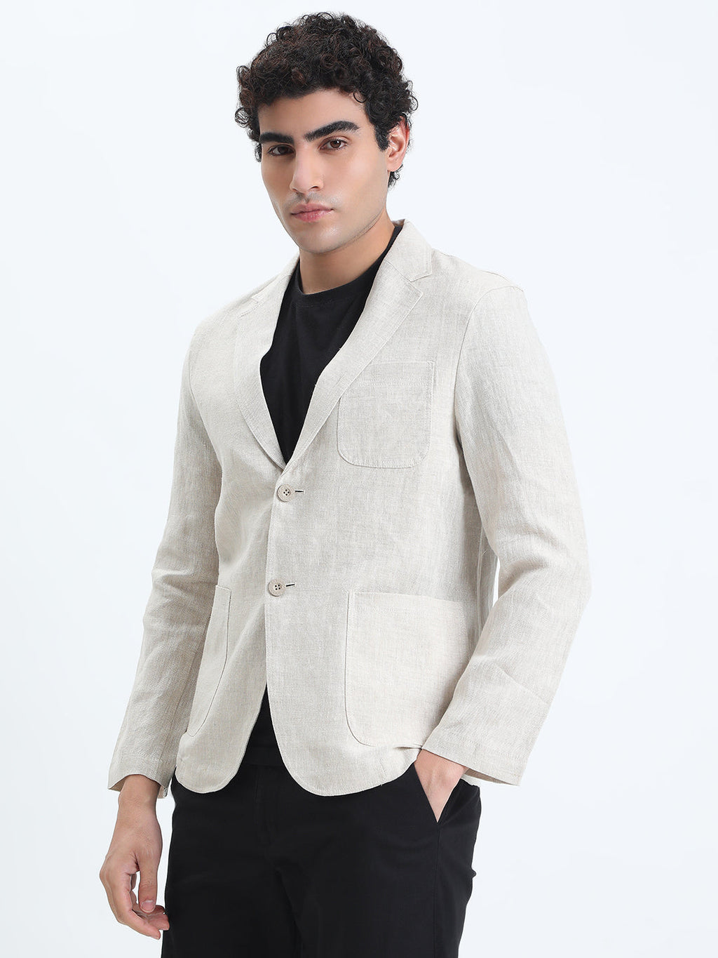 Men's Cream Single-Breasted Slim Fit Blazer