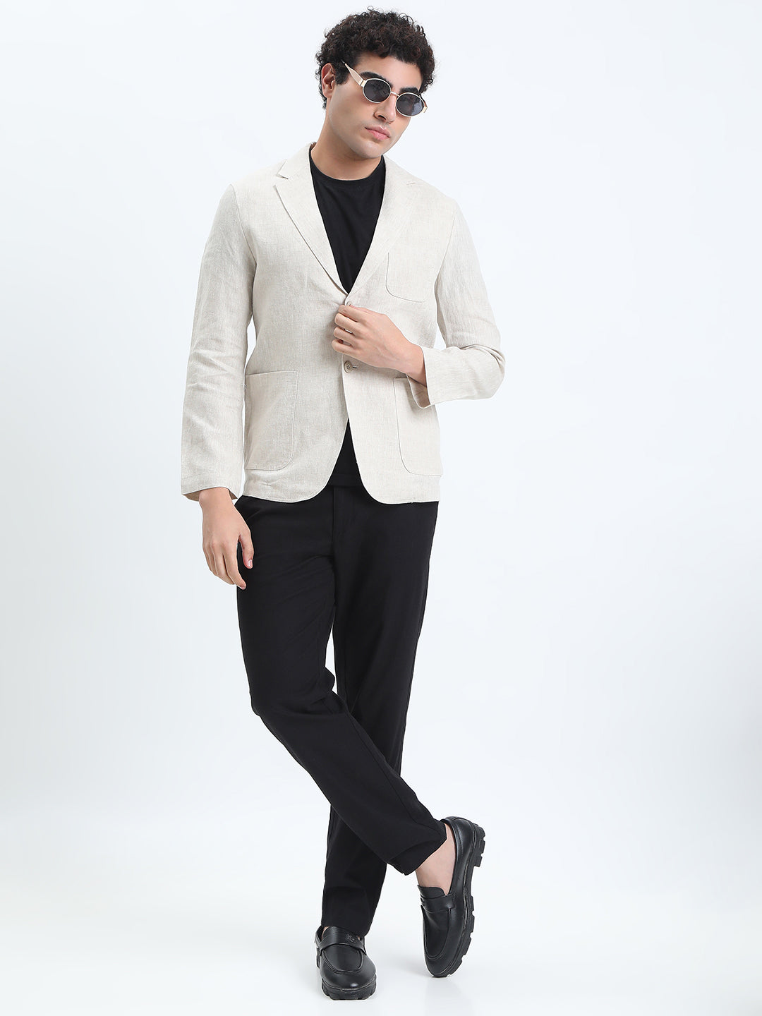 Men's Cream Single-Breasted Slim Fit Blazer