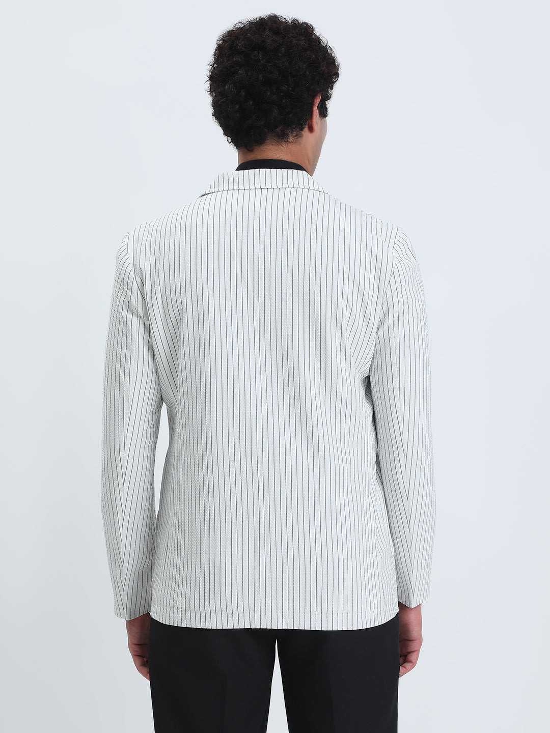 Men's Striped White Single-Breasted Slim Fit Blazer