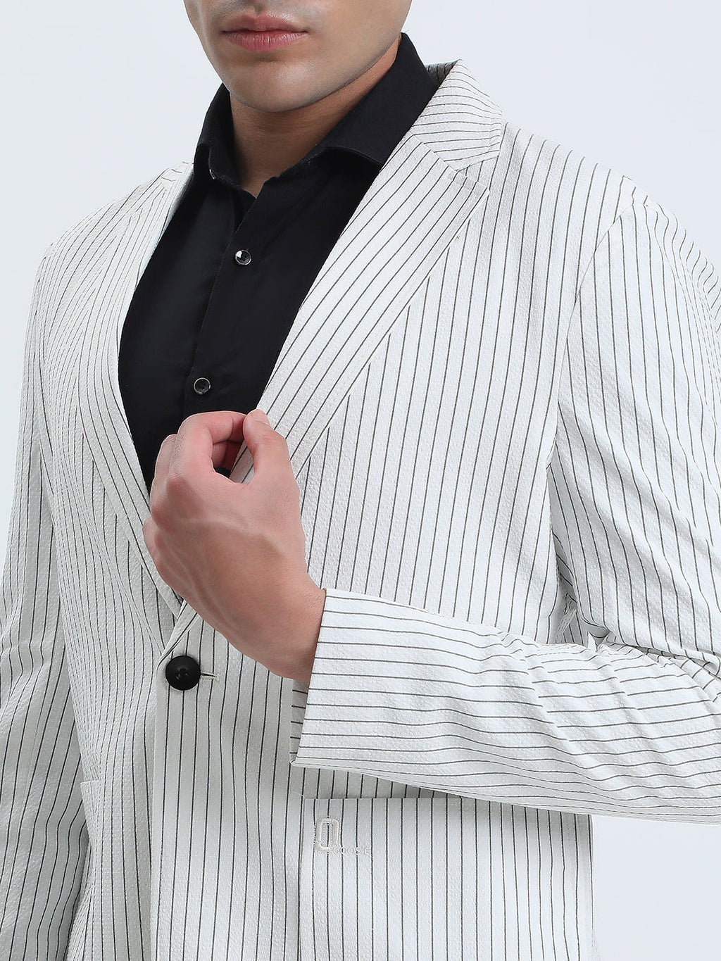 Men's Striped White Single-Breasted Slim Fit Blazer