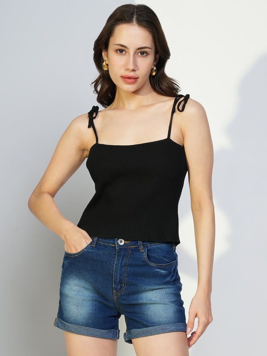 Women's Black Shoulder Straps Crop Top