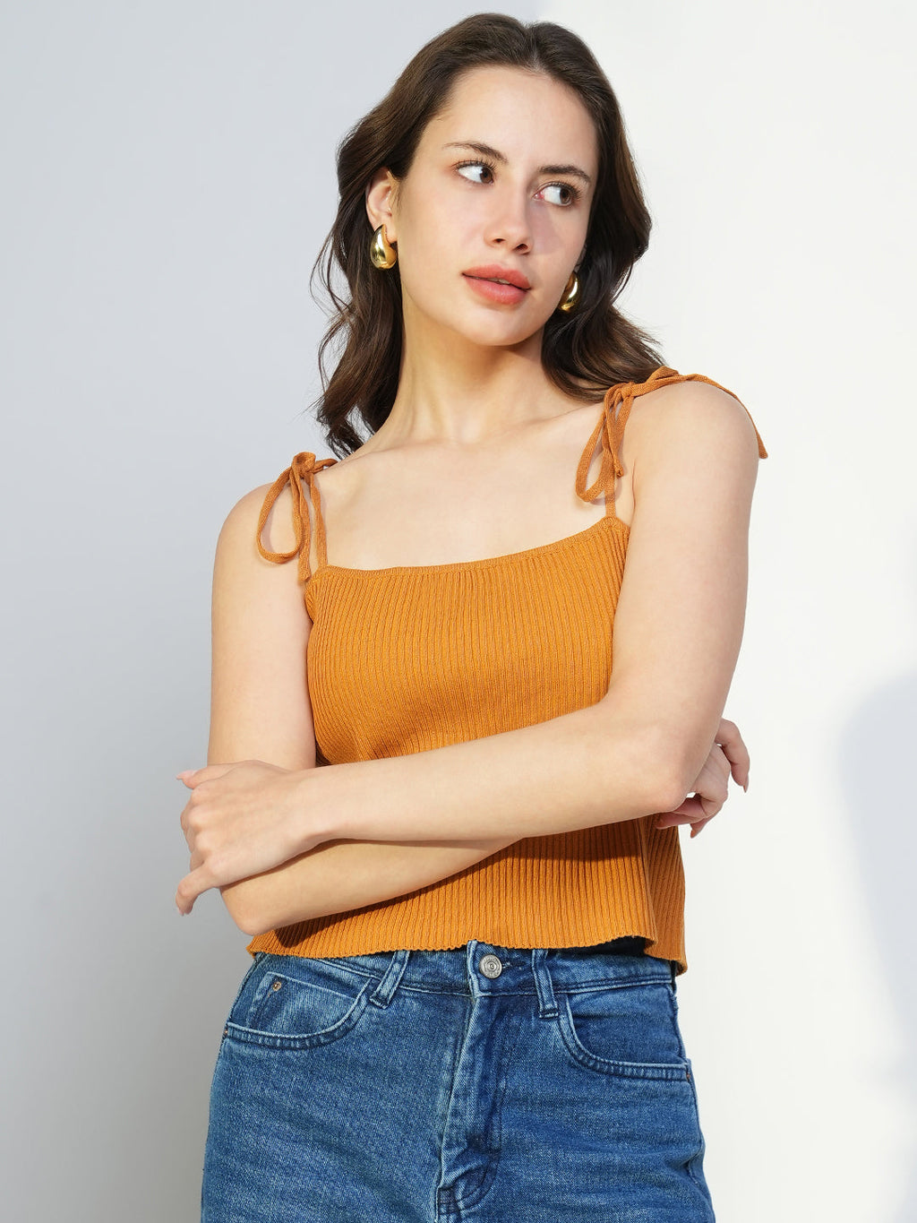 Women's Mustard Shoulder Straps Crop Top