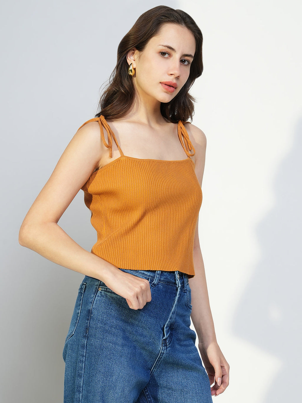 Women's Mustard Shoulder Straps Crop Top