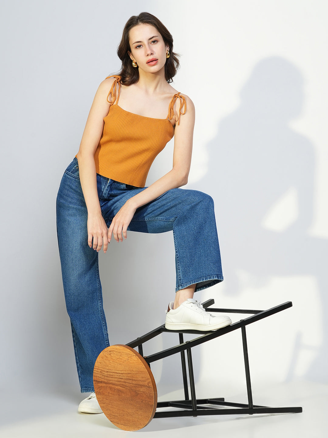 Women's Mustard Shoulder Straps Crop Top