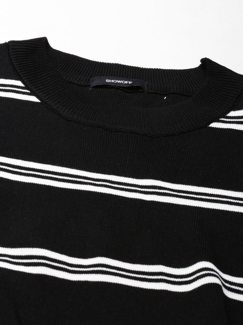 Women's Black Striped Round Neck Bodycon Dress