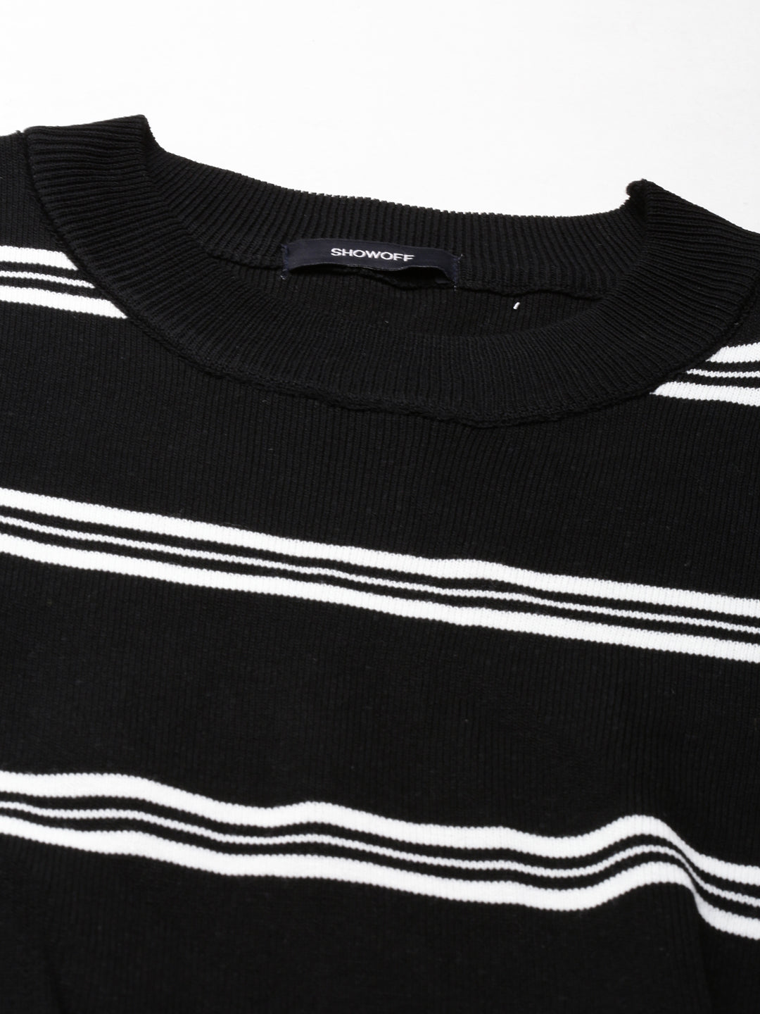 Women's Black Striped Round Neck Bodycon Dress