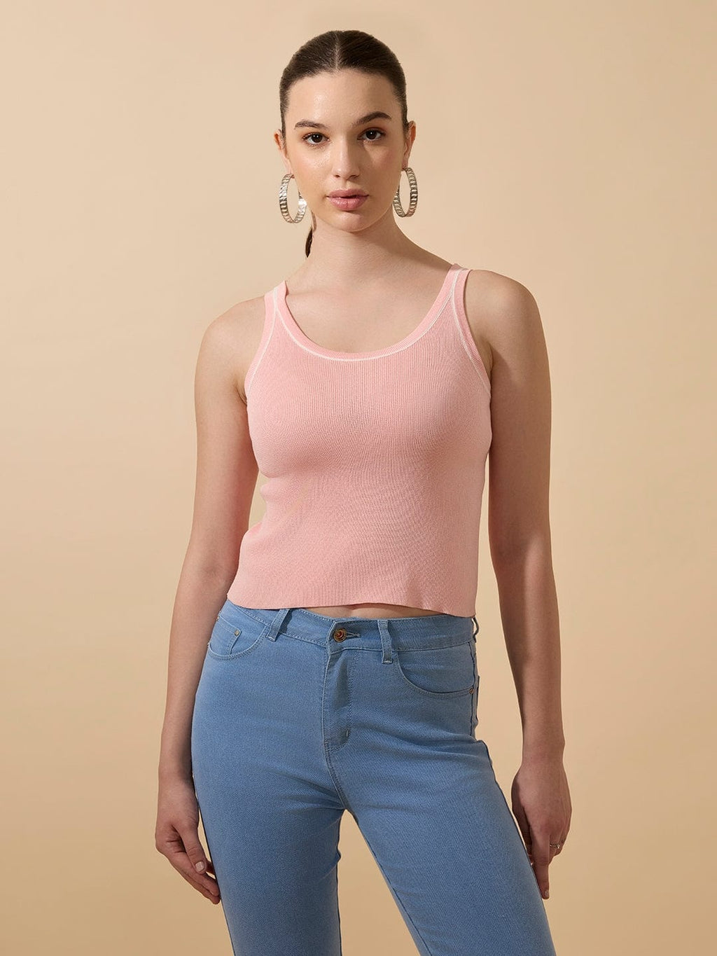 Women's Ribbed Pink Scoop Neck Tank Top