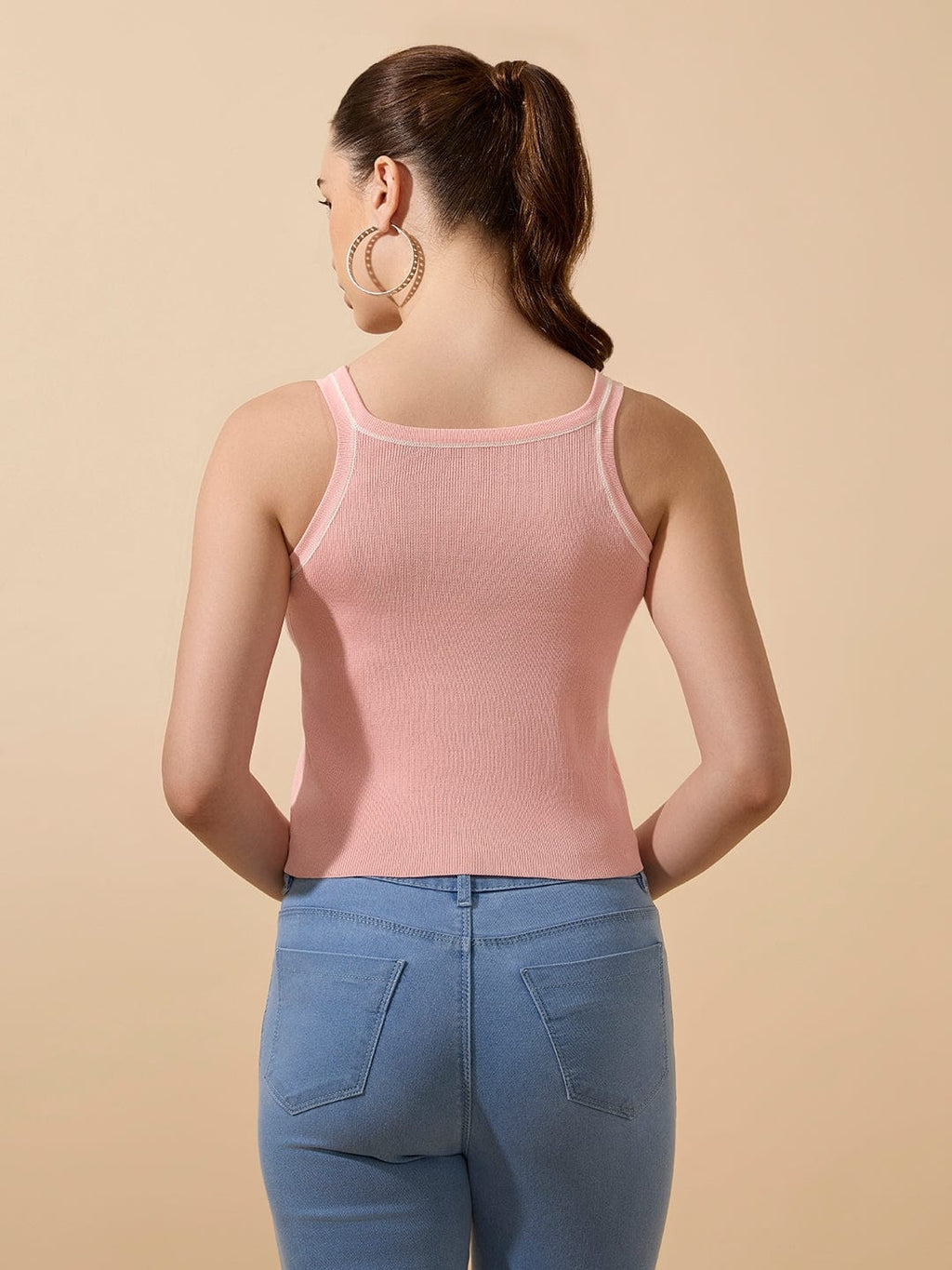Women's Ribbed Pink Scoop Neck Tank Top