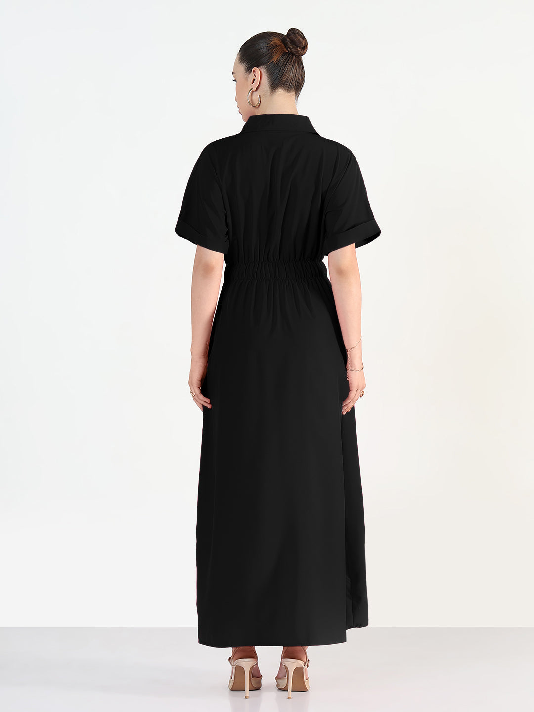 Women's Black Shirt Style Maxi Dress