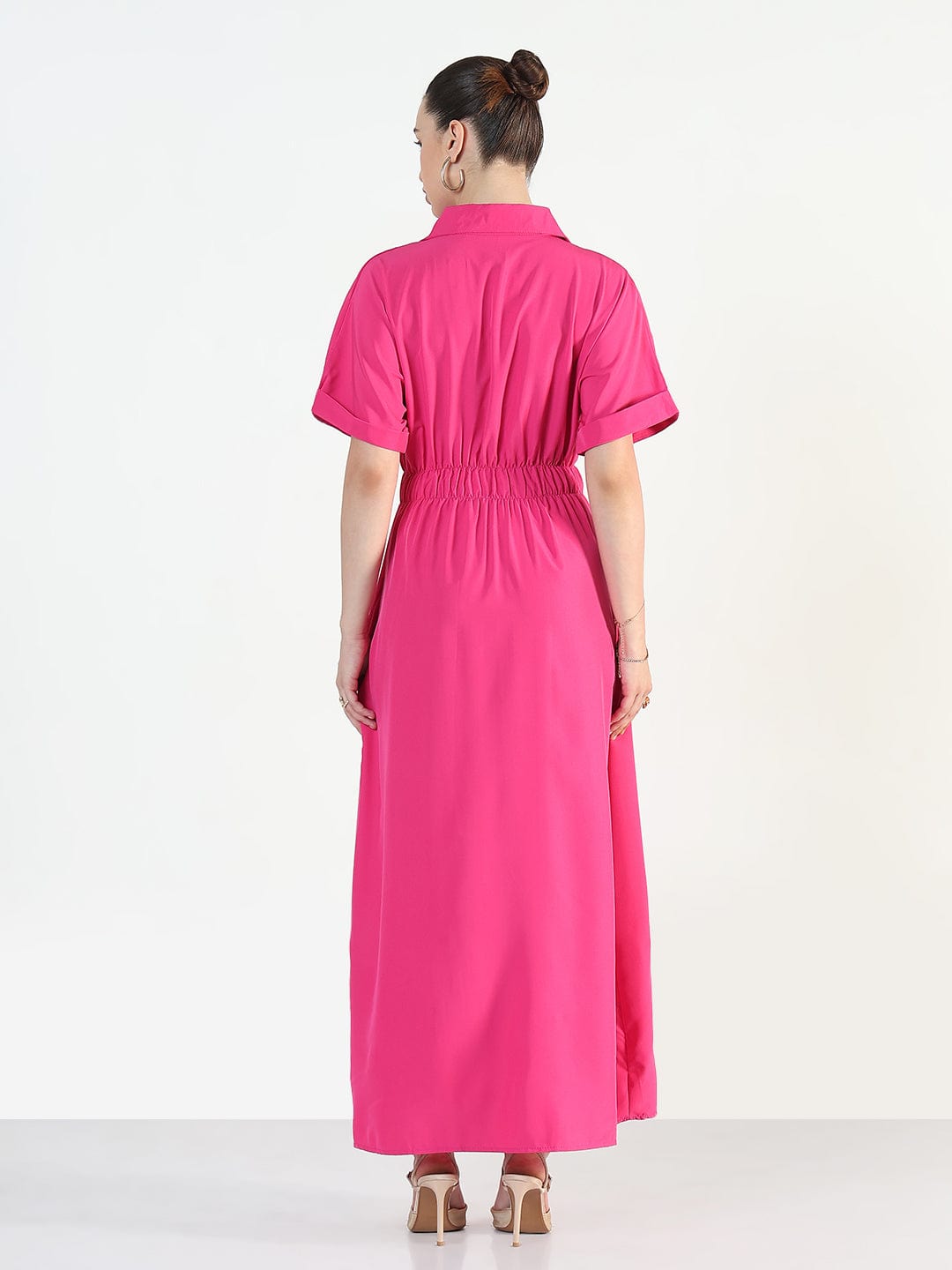 Women's Pink Shirt Style Maxi Dress