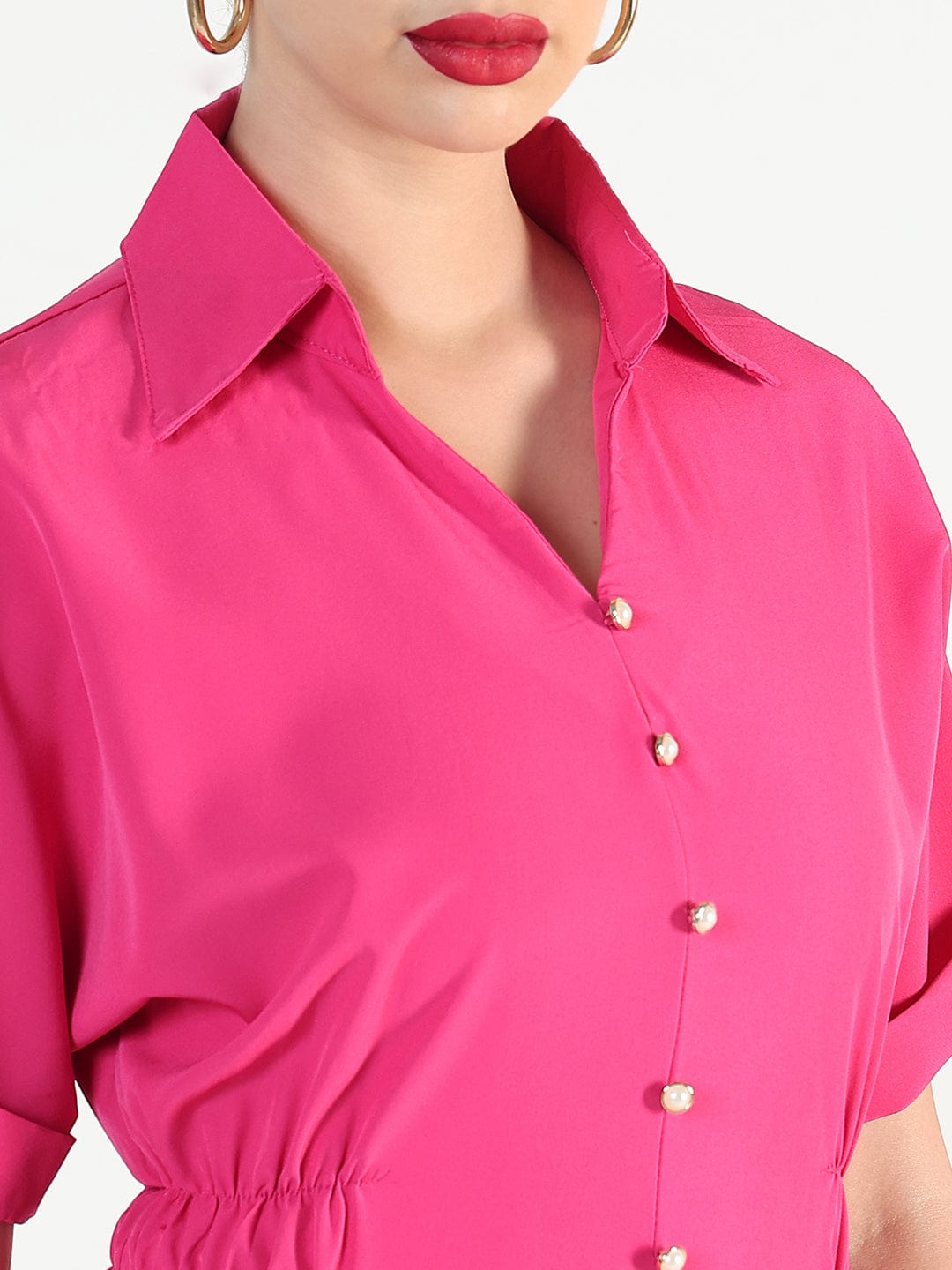 Women's Pink Shirt Style Maxi Dress