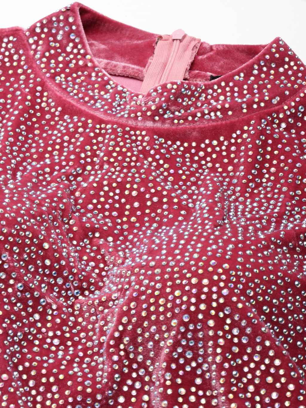 Women's Pink Embellished Bling & Sparkly Sheath Dress