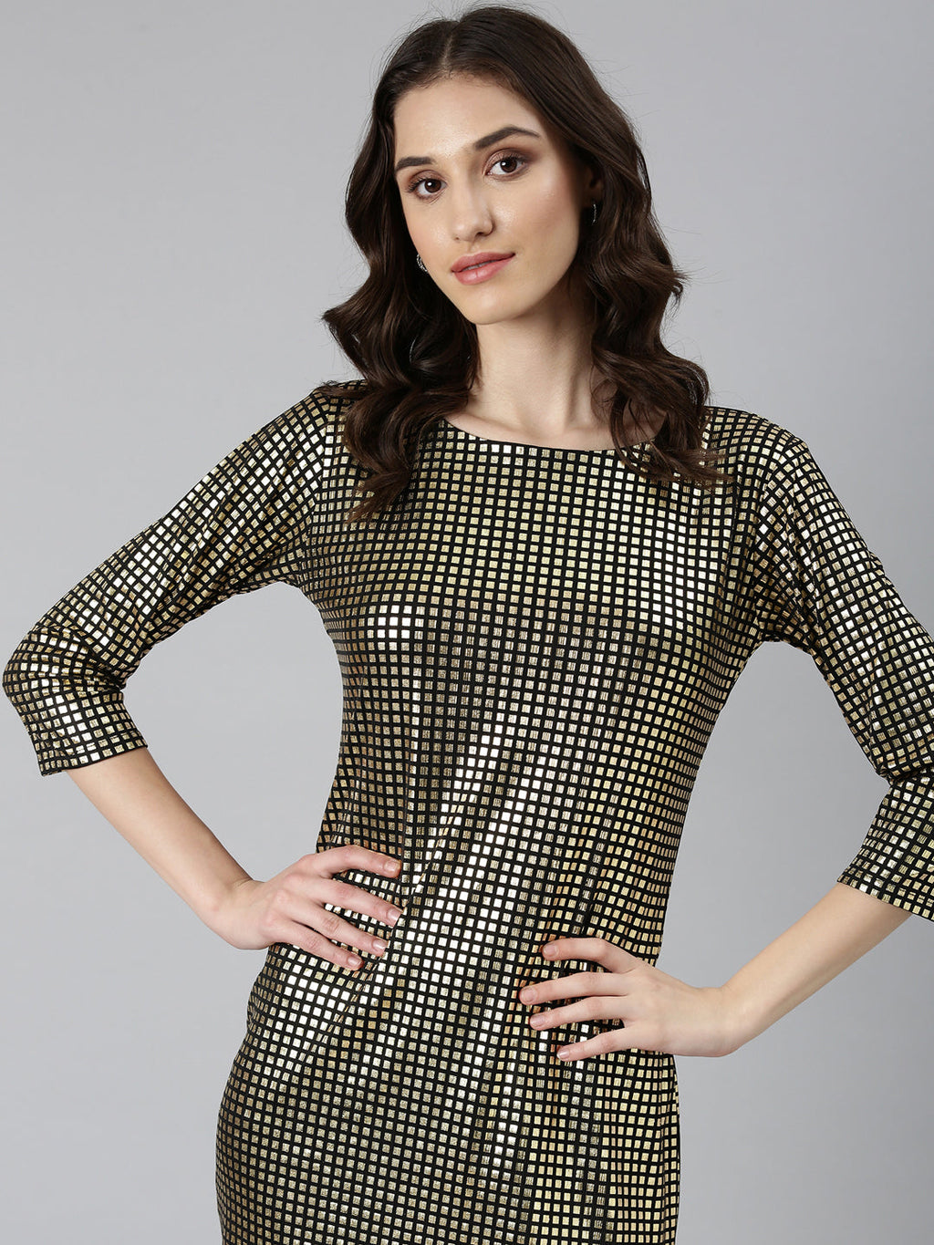 Women's Gold Embellished Sheath Dress