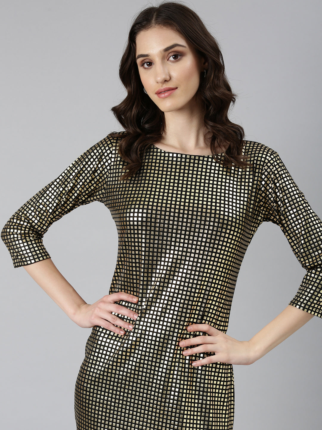 Women's Gold Embellished Sheath Dress