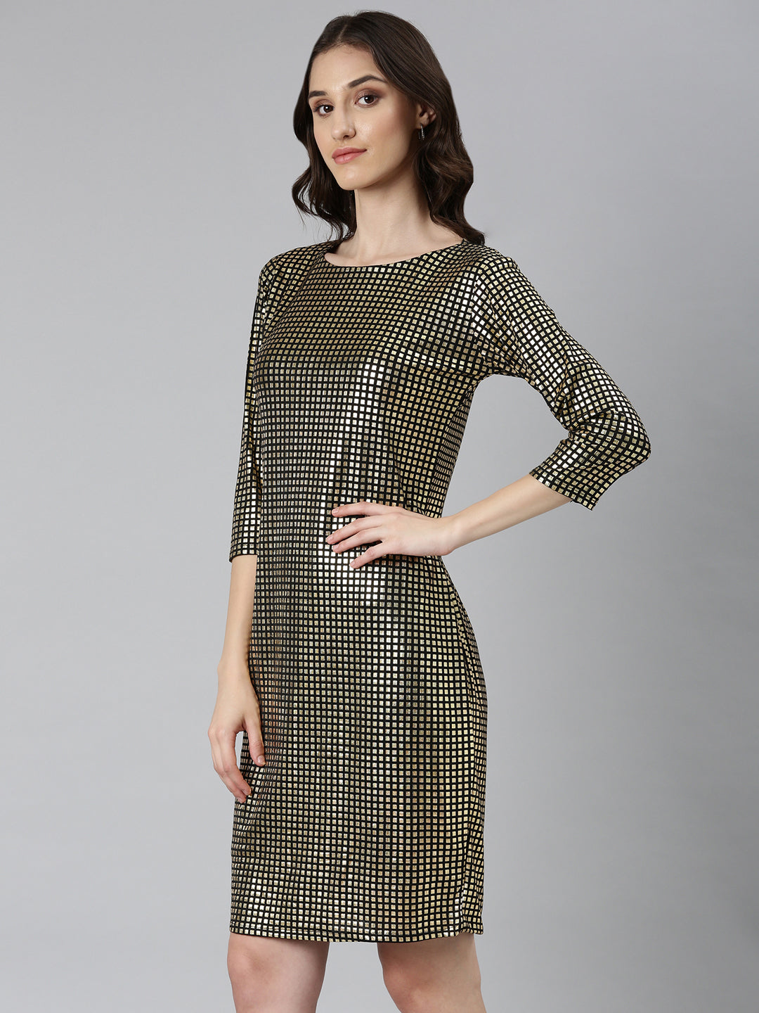 Women's Gold Embellished Sheath Dress