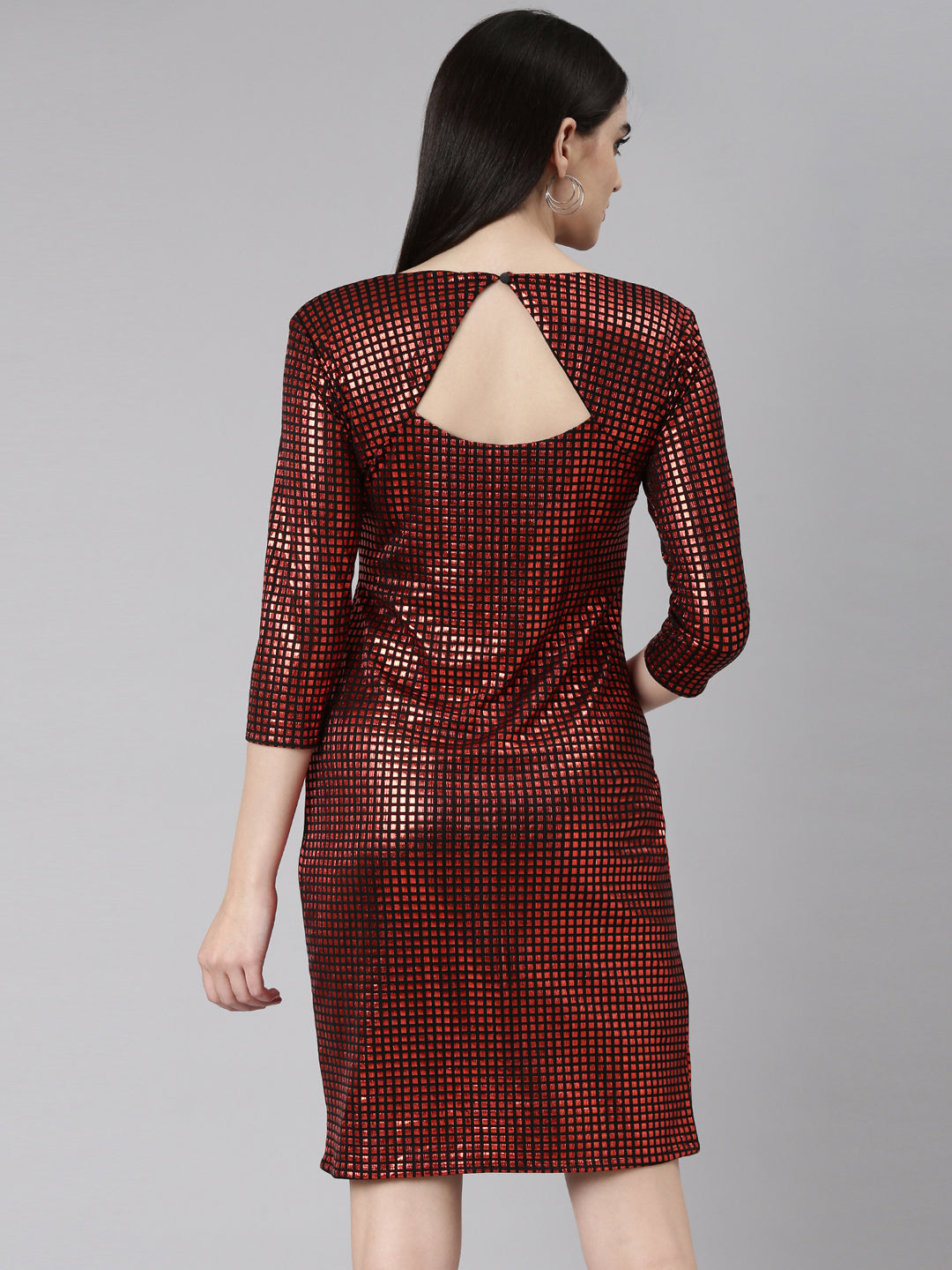 Women's Red Checked Sheath Party Dress