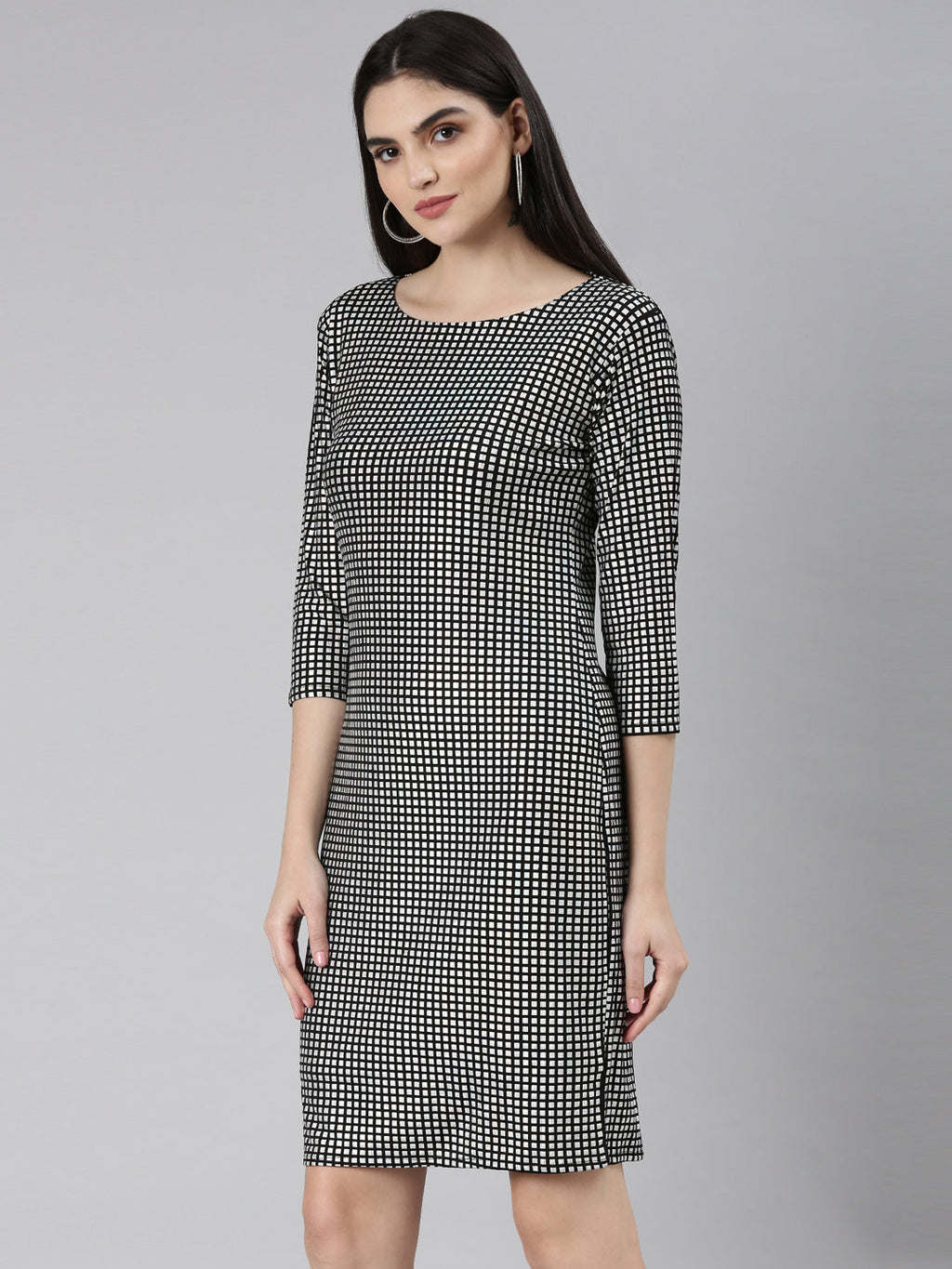 Women's Silver Checked Cut-Out Detailed Bodycon Dress