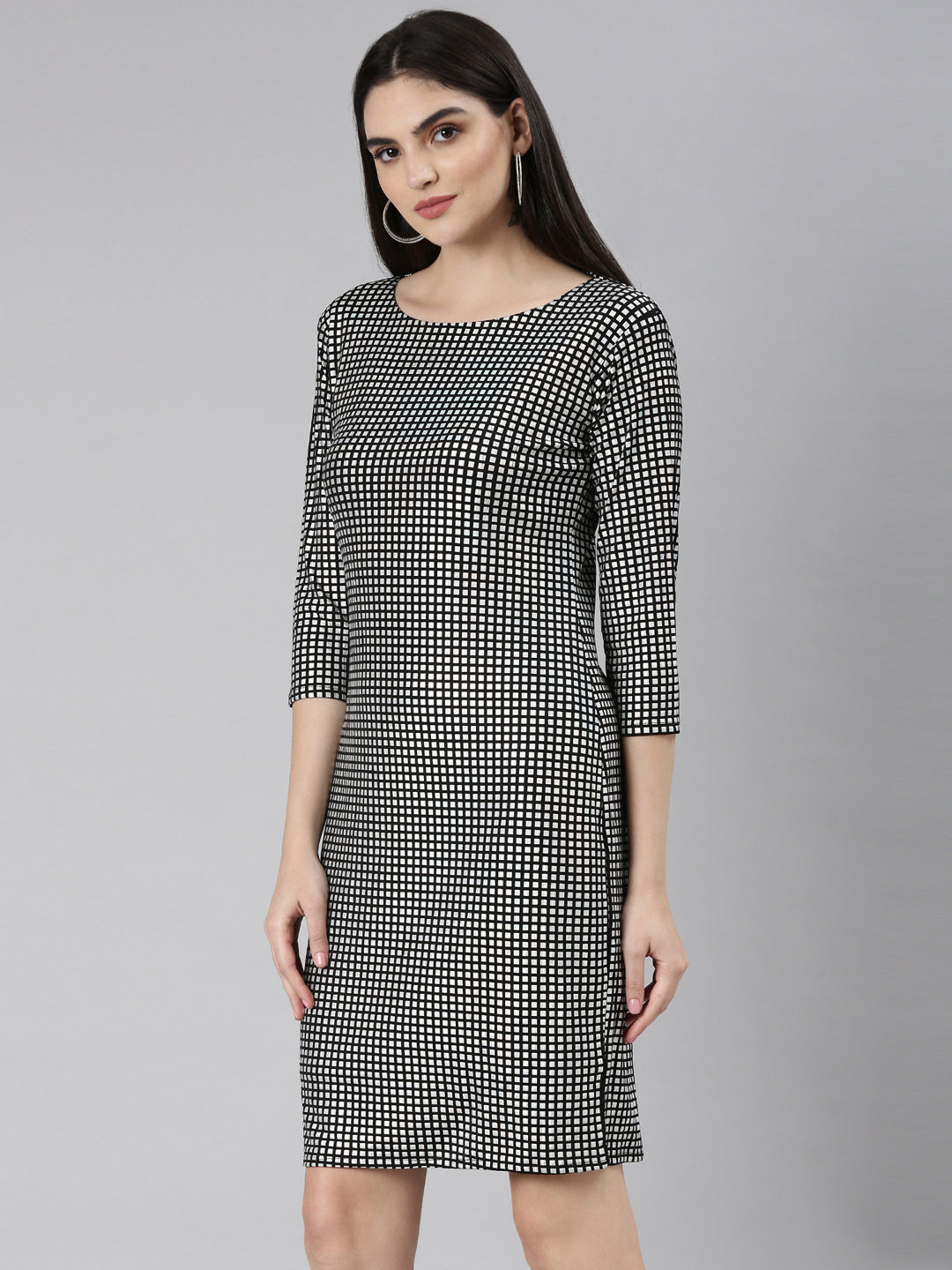 Women's Silver Checked Cut-Out Detailed Bodycon Dress