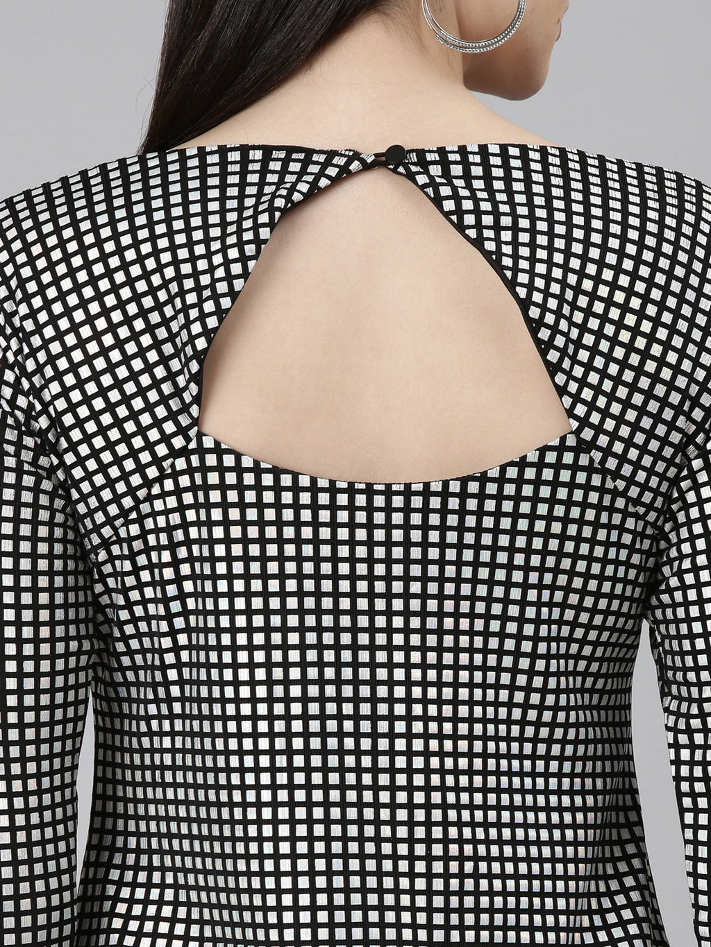 Women's Silver Checked Cut-Out Detailed Bodycon Dress