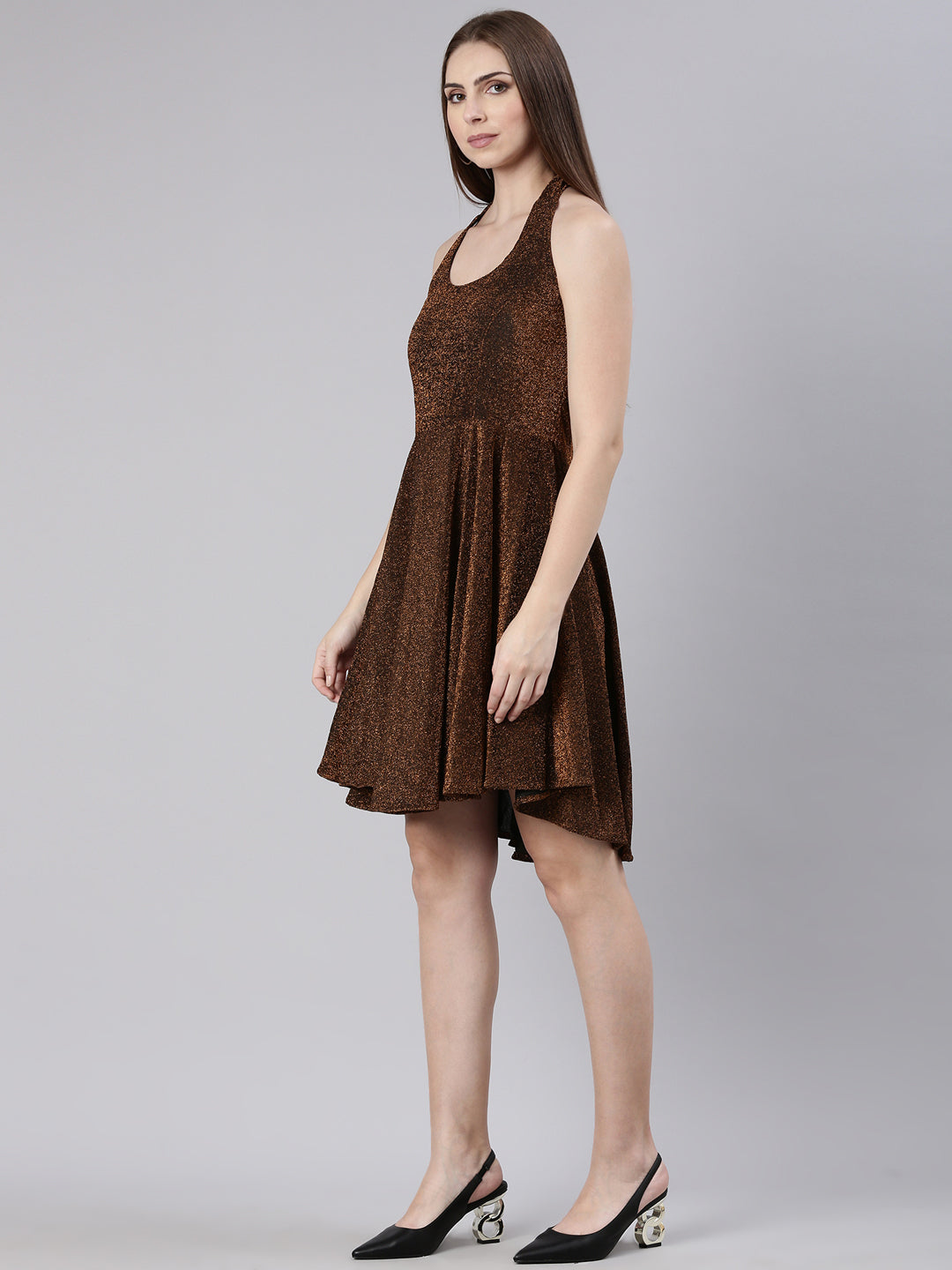 Women's Copper Sleeveless Fit & Flare Dress