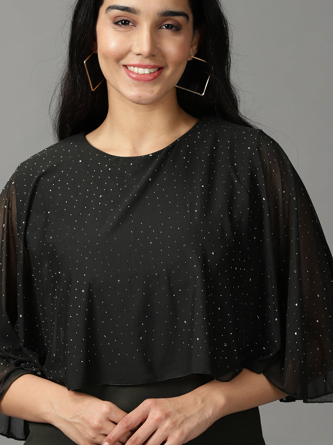 Women's Olive Round Neck Embellished Sheath Dress